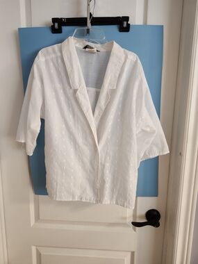 Vintage Pierre Cardin Lightweight White Textured Short-Sleeve Blouse